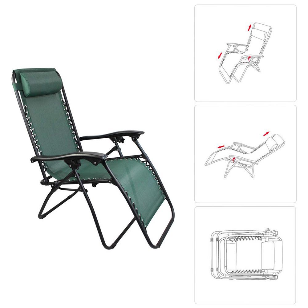 Transat réglable zéro gravité en textilène vert, peu encombrant - 2