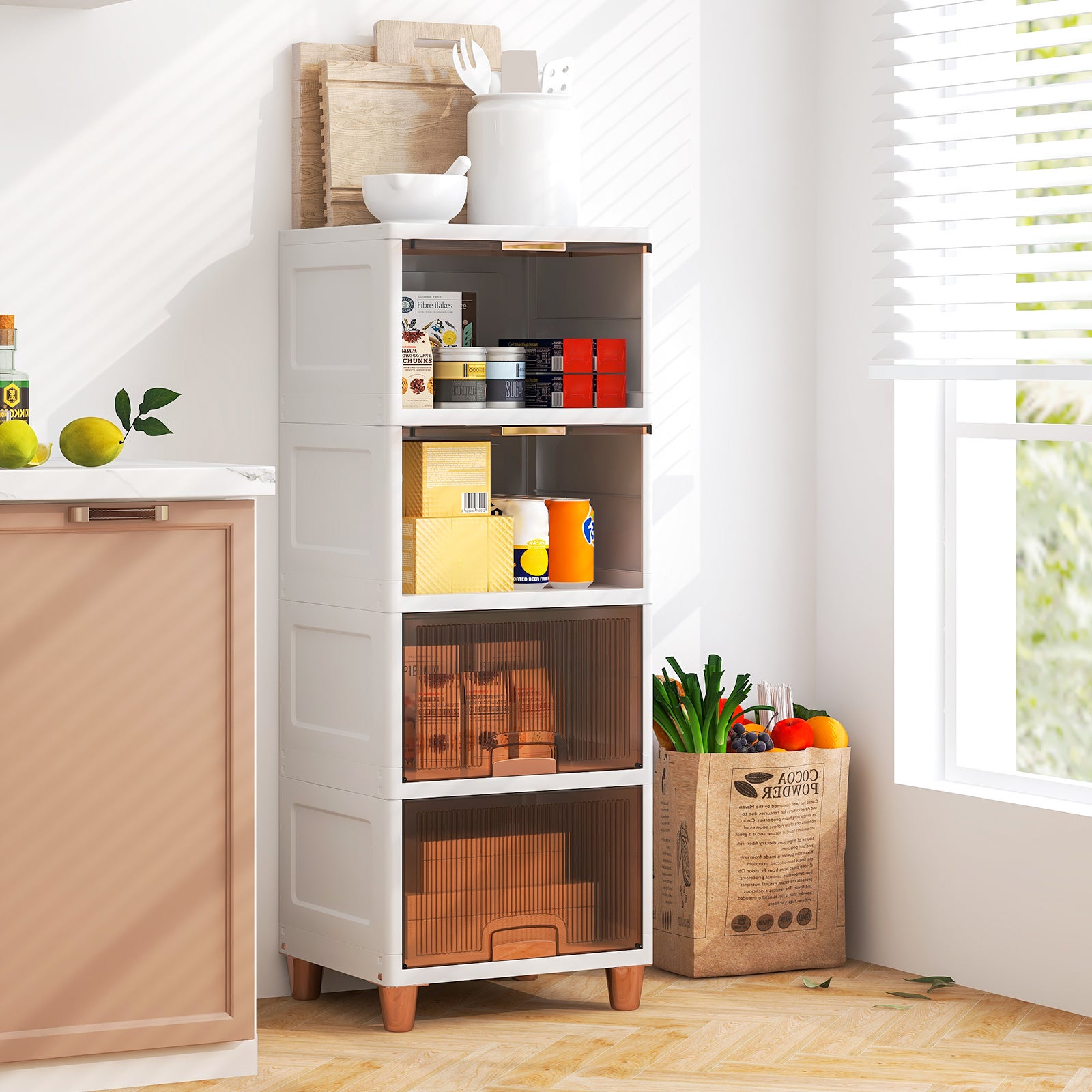 Contenitori Impilabili a 4 Livelli, 150L Scatole di Stoccaggio con Coperchio e Porte Magnetiche, Set da 4 Contenitori in Plastica per Camera d - 8