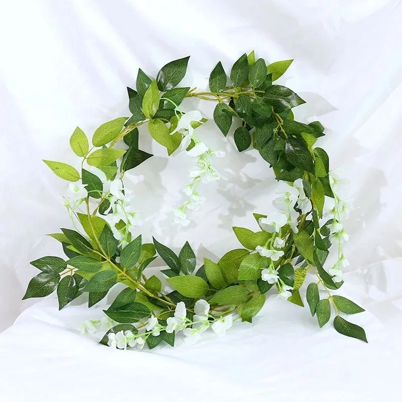 Lot de 10 guirlandes de glycine artificielles, guirlande de fleurs artificielles, fleurs suspendues de glycine pour mariage, fête, jardin (blanc) - 6