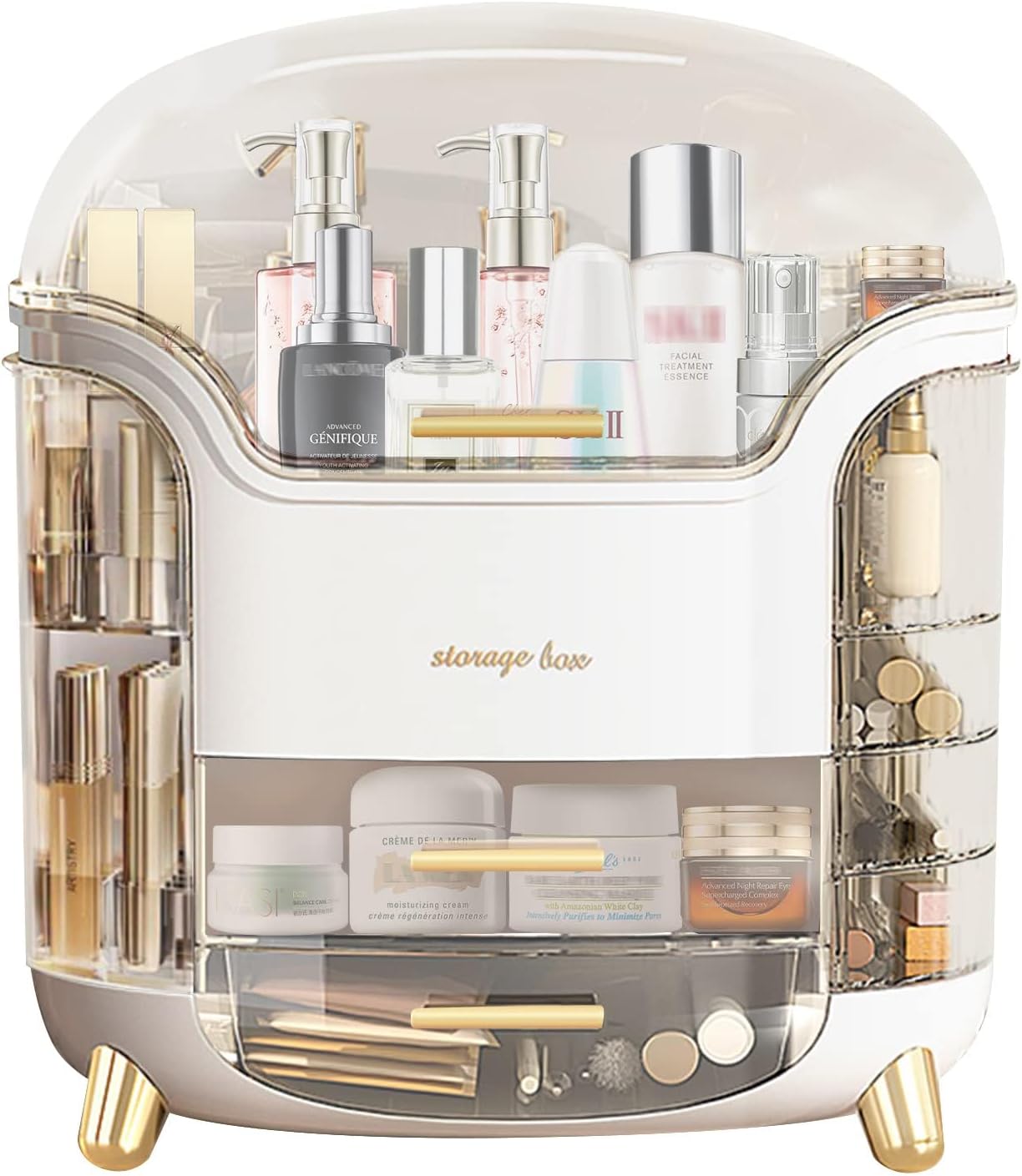 Caja organizadora de maquillaje, caja de almacenamiento, tapa para productos de cuidado de la piel, caja organizadora de maquillaje transparente, con
