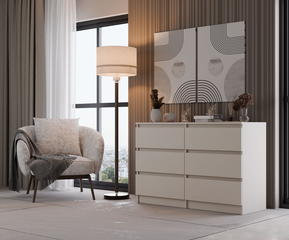 MILAN | Commode contemporaine 6 tiroirs chambre/salon/bureau | 30x120x77 cm Beige | Style scandinave | Meuble de rangement - 2
