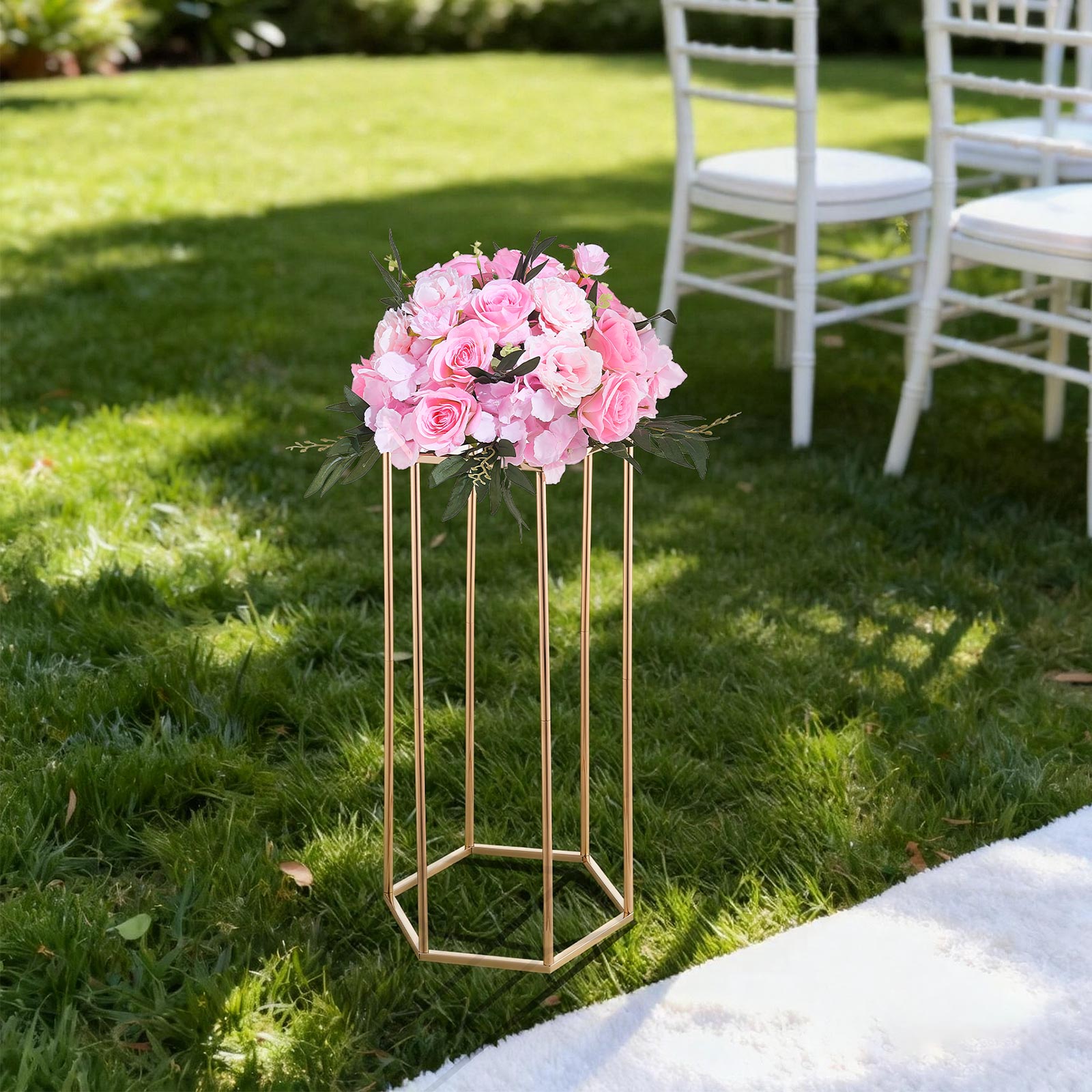 Lot de 10 colonnes SucceBuy pour fleurs de mariage, support floral hexagonal cubique de 60 cm, ideal pour centres de table, fetes, anniversaires - 8