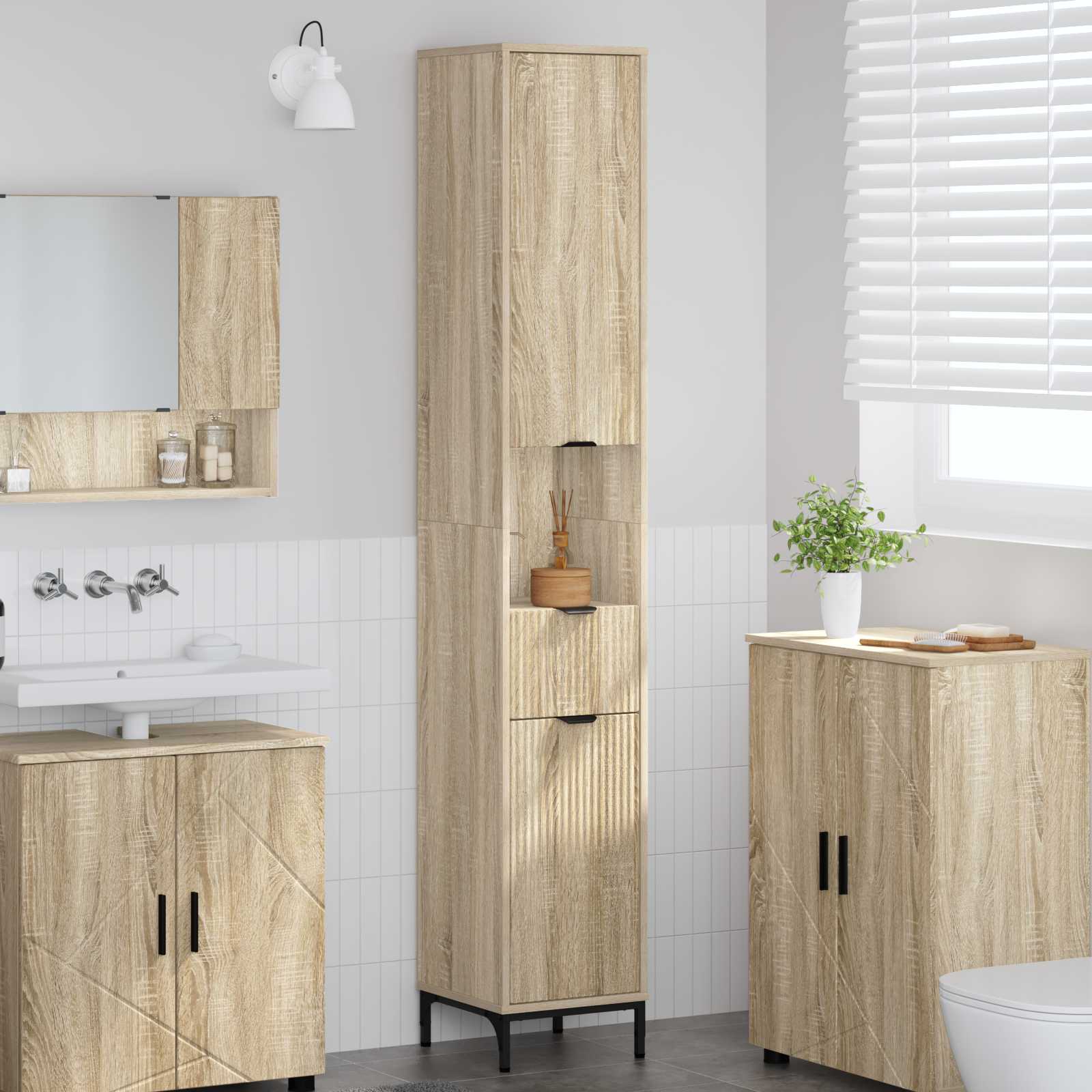 Vidaxl Mueble De Baño Alto Con Cajón Roble Sonoma 31.5 X 33 X 190 Cm , Leroy Merlin