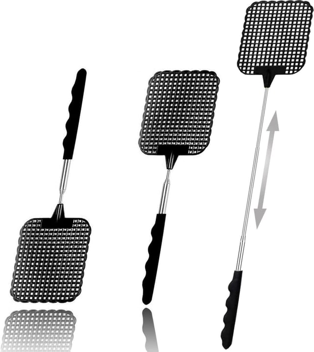 3 Pièces Tapette à Mouches, Manche Télescopique Lutte Antiparasitaire