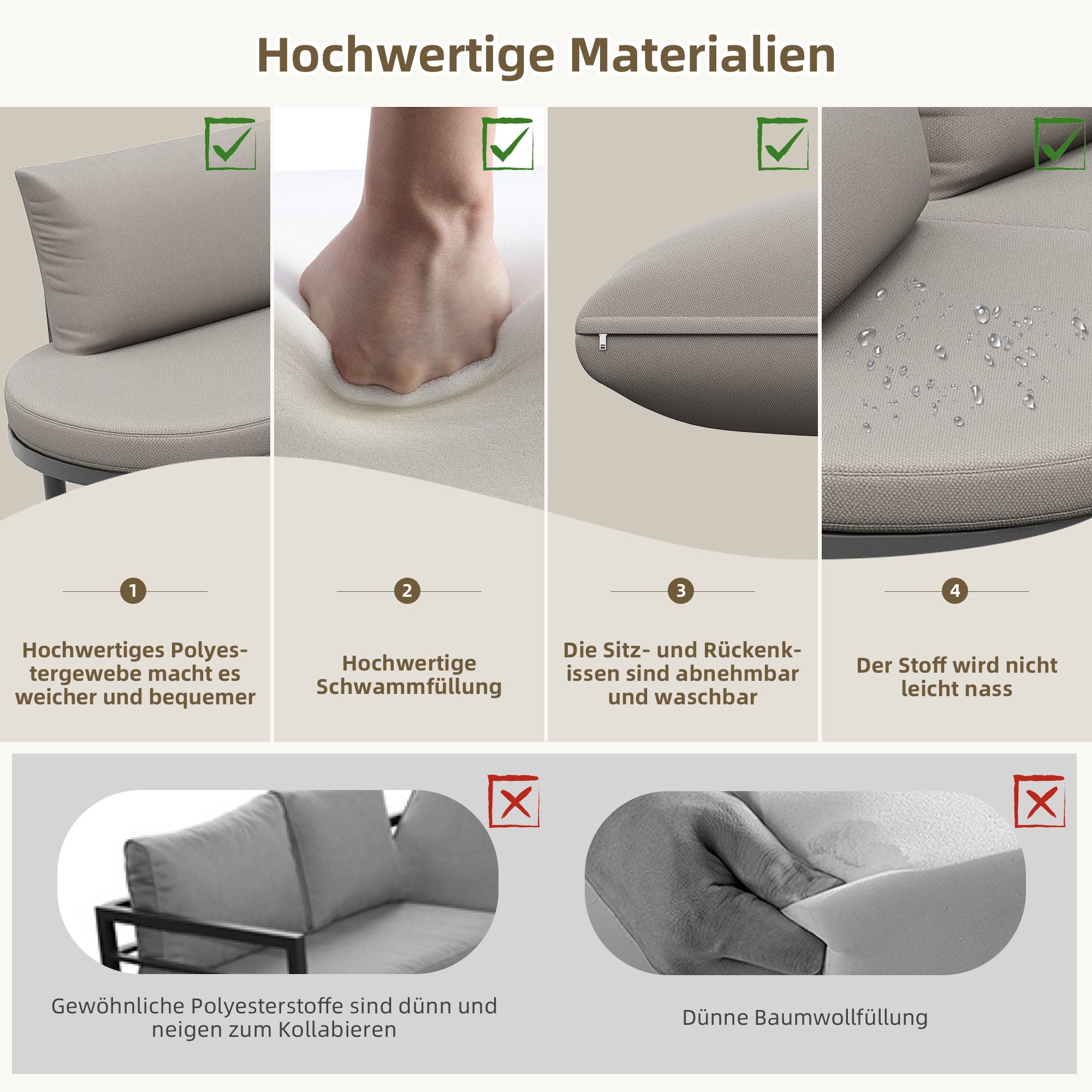 Salon de jardin modulable en acier galvanisé : canapé 10 places + 4 tables basses en verre - Gris - 6