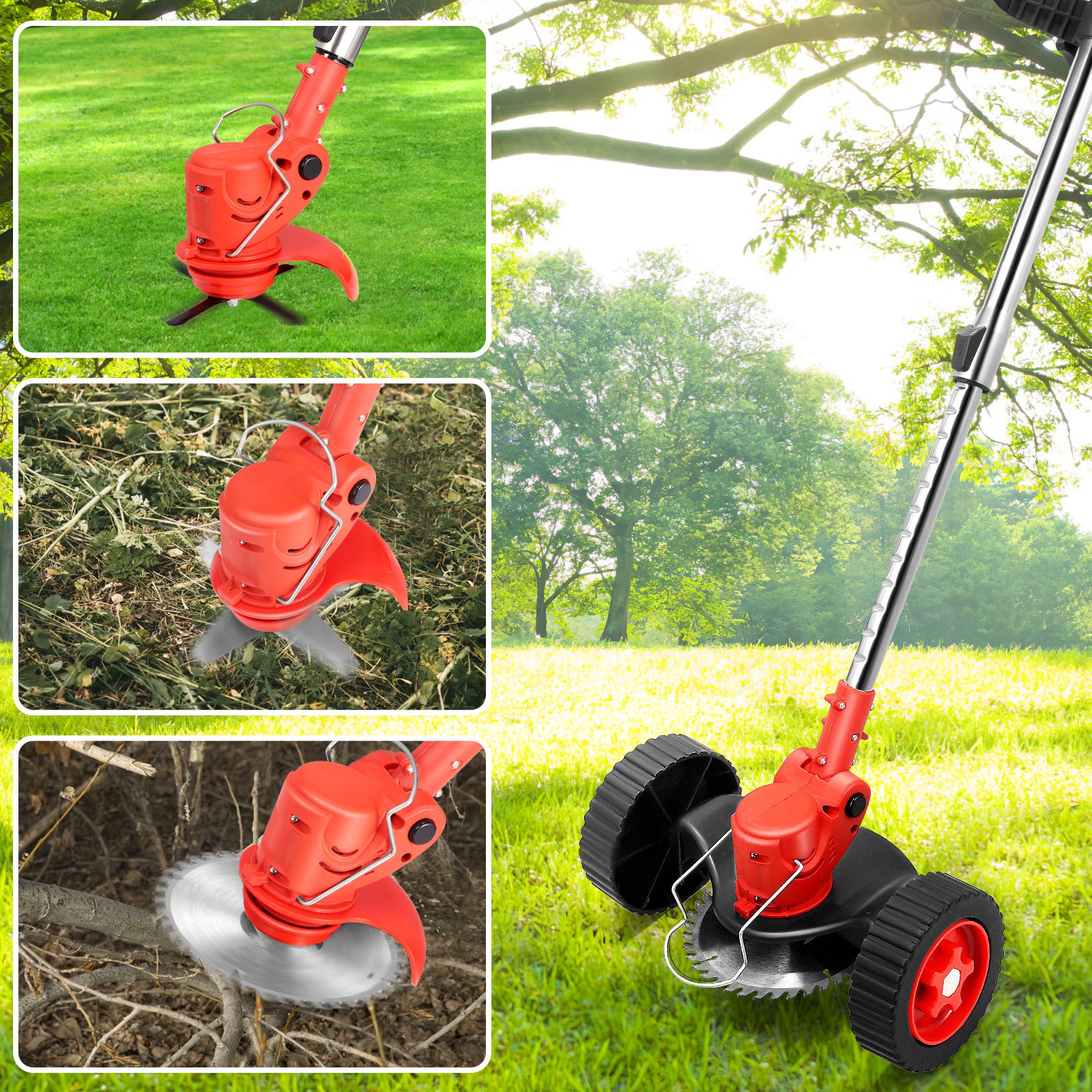 Tondeuse à gazon électrique sans fil 1500W, 12000 tr/min, pliable et réglable, Outils de taille de jardin avec 3 types de lames et 1 batterie - 4