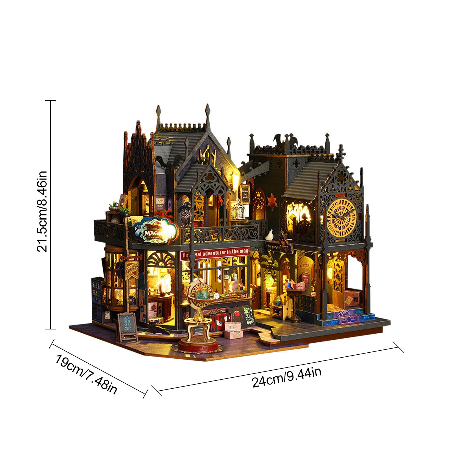 Kit DIY château miniature 3D avec LED et capot anti-poussière, en bois, melticolor, sans piles - 4