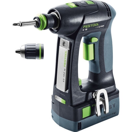 Perceuse visseuse FESTOOL sans fil C 18 Li-Ion 5.2Ah Plus - 2 Batteries, chargeur, coffret - 574738