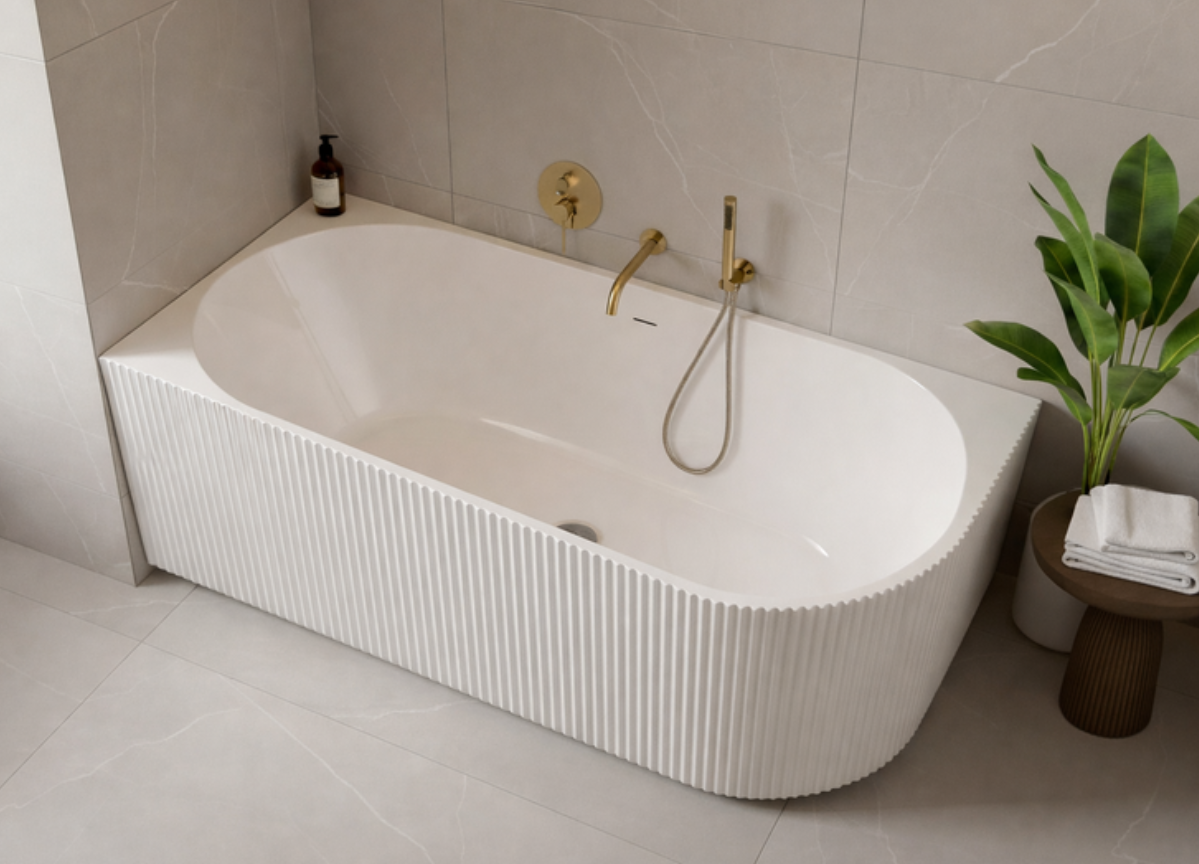 Baignoire d’angle gauche avec bonde et vidage – 170 x 75 cm – Blanc brillant rainuré – PERLE - 3