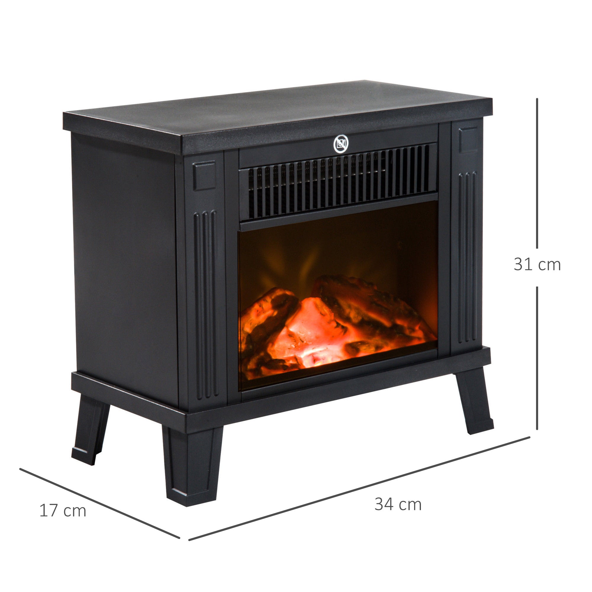 Cheminée électrique poêle électrique cheminée sur pied avec effet flamme 6001200W métal noir 34x17x31 cm pour des soirées cosy - 3