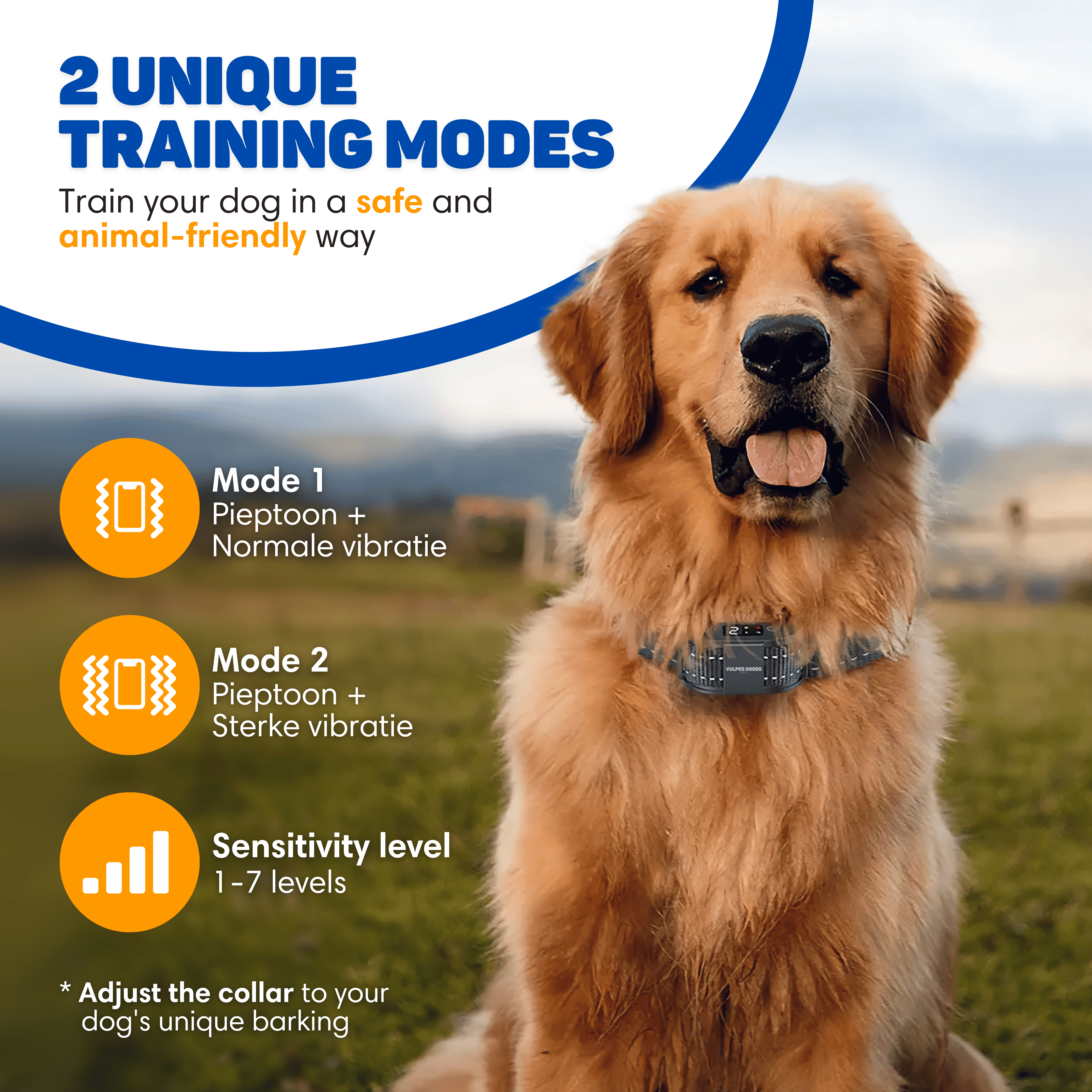 Collar Antiladrido Pro Vulpes Goods - Collar de entrenamiento sin choques - para perros pequeños y grandes - Vibración y audio - collares adicionales - 7