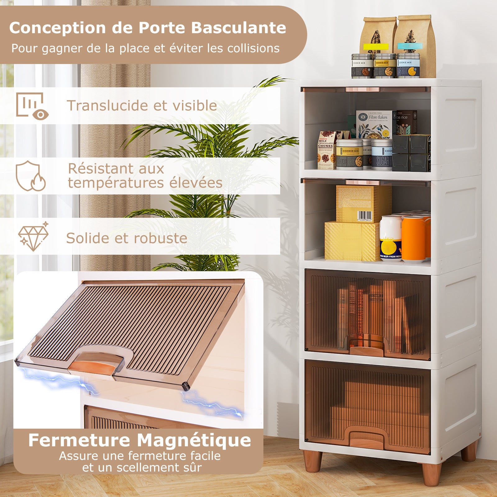 Contenitori Impilabili a 4 Livelli, 150L Scatole di Stoccaggio con Coperchio e Porte Magnetiche, Set da 4 Contenitori in Plastica per Camera d - 4