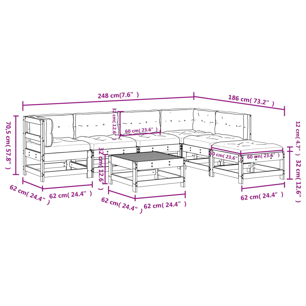 Salon bas de jardin en Bois Marron 7 personnes - 3