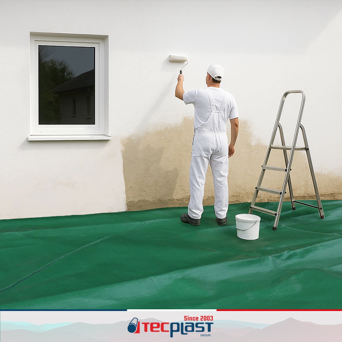 Bâche Peinture 10x15m - TECPLAST - HQ250PE Verte et Marron - Haute Performance - Bâche de protection Peinture pour sol et meuble - 2