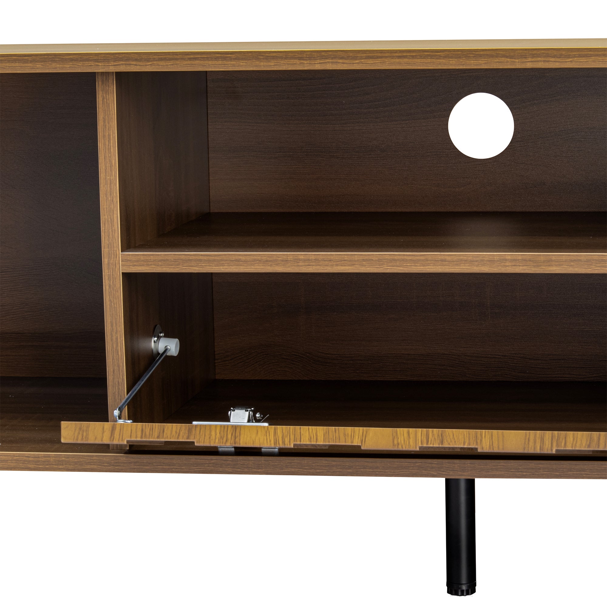 Meble pod TV 160x35x46cm - z 3 frontami - z otwartą przestrzenią do przechowywania - Nogi żelazne - MDF - Kolor naturalny - 7