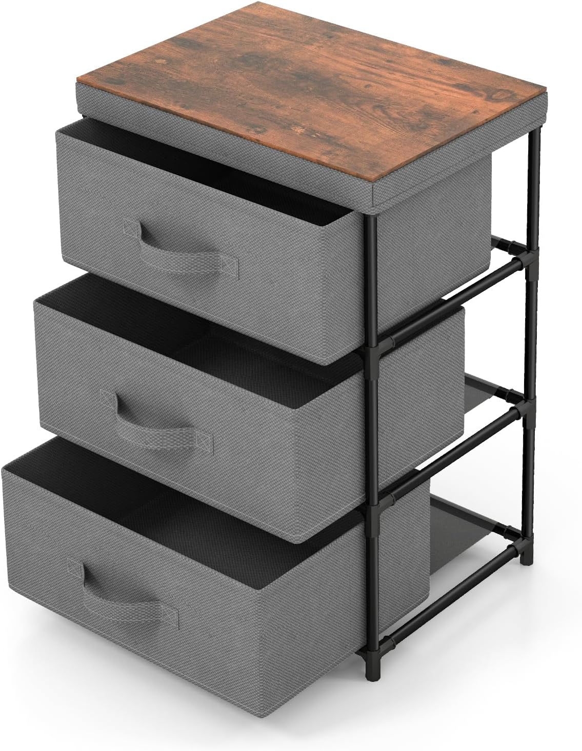 Komoda z 3 Szufladami, Mebel do Przechowywania z Szufladami z Tkaniny, Solidna Metalowa Rama, z Wyjmowanymi i Składanymi Szufladami (Szara)