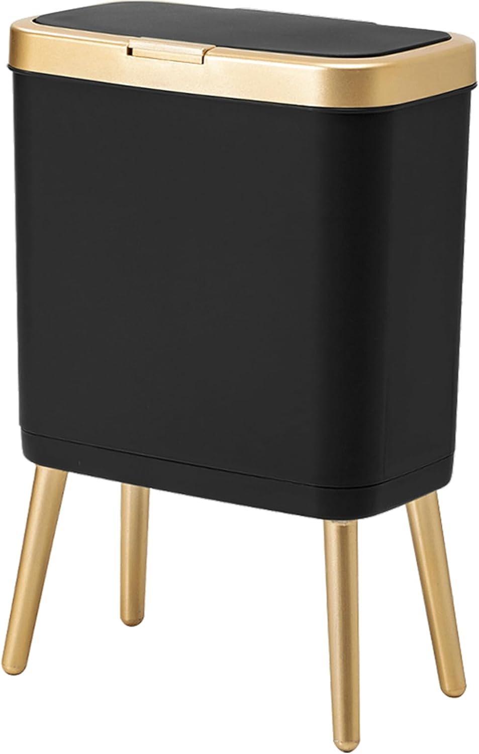 Procade Pack de 2 Poubelles de Salle de Bain avec Couvercle, Poubelle Moderne pour Cuisine, Poubelle de 15,1 Litres avec Bord Doré, Poubelle en Plastique pour Chambre, Salon, Bureau (Noir+Vert