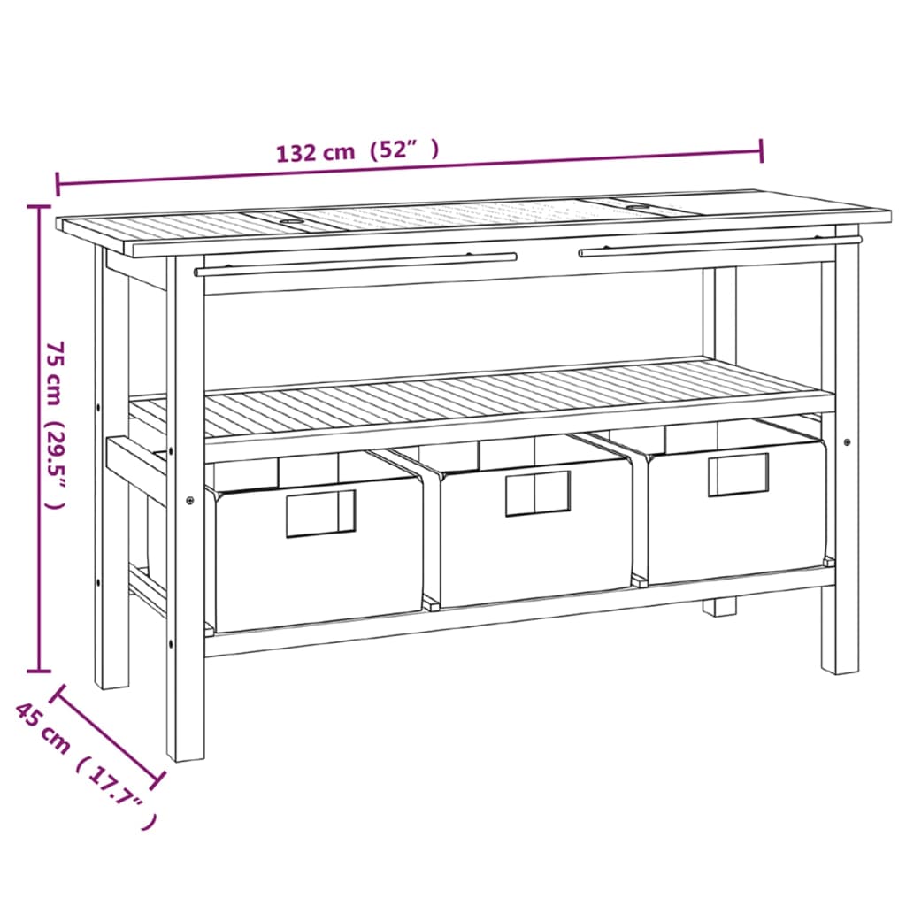 vidaXL Tocador de baño madera maciza de teca con lavabos mármol negro - 3