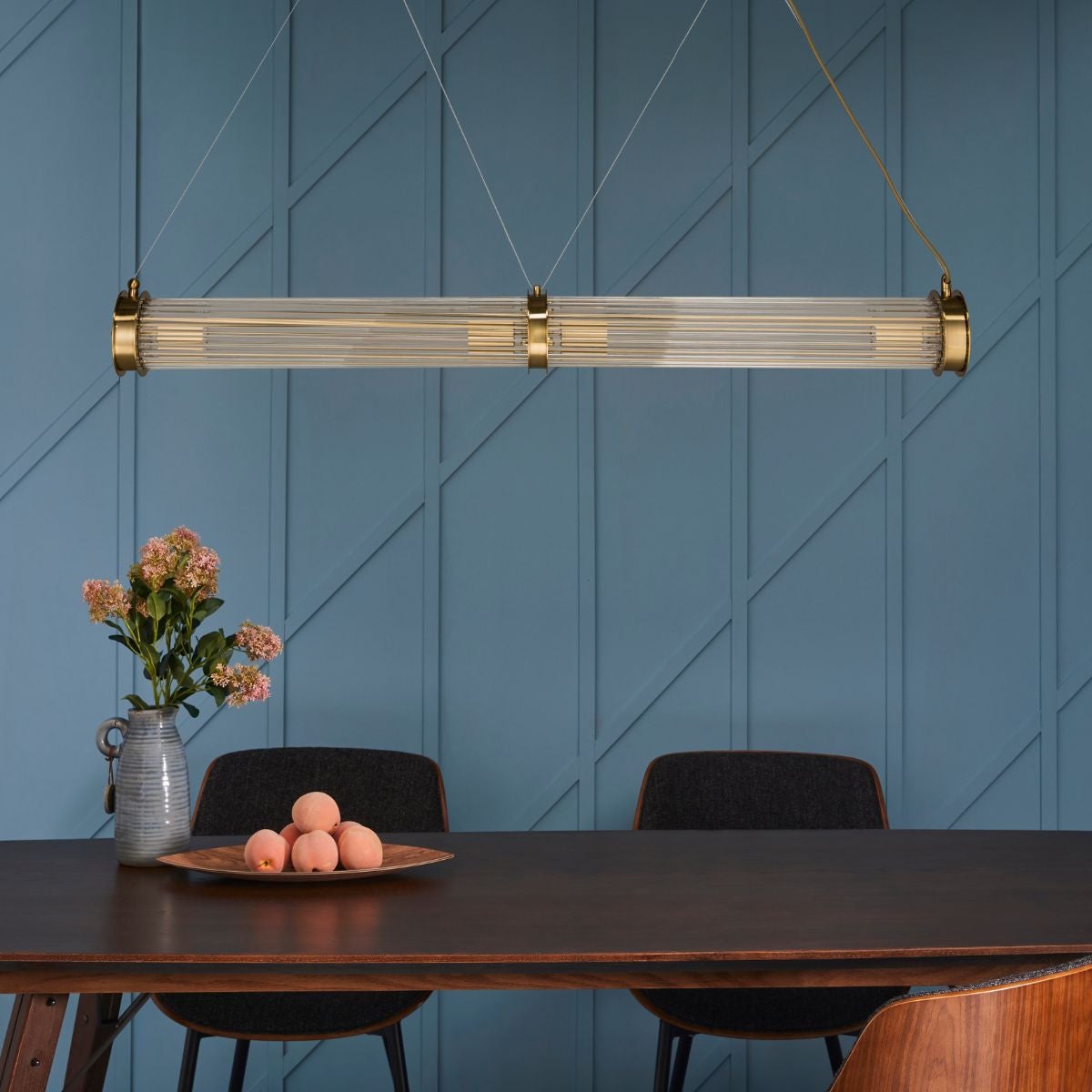 Lustre tube double en métal couleur laiton et verre - 3