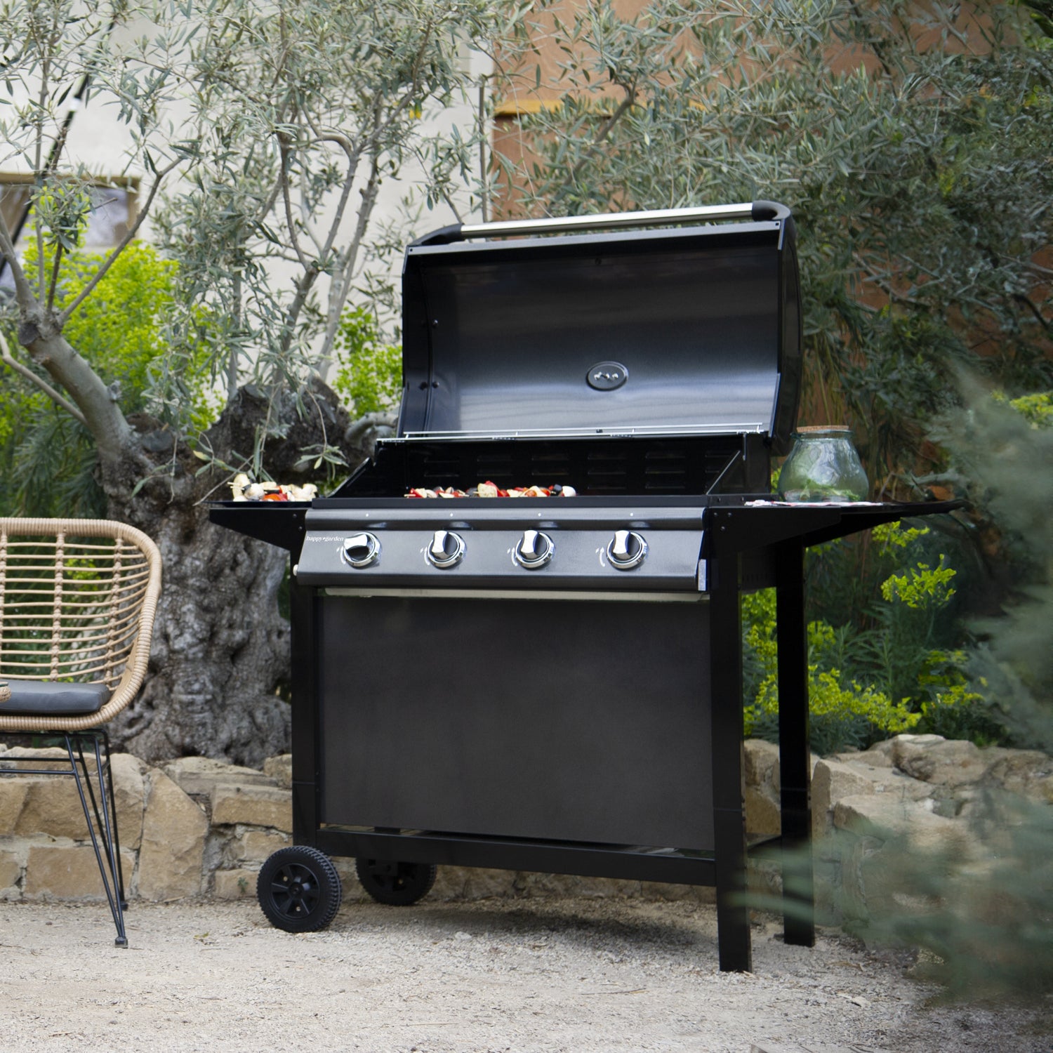 Happy Garden Barbacoa De Gas Reno 4 Quemadores Con Termómetro 14Kw Negro , Leroy Merlin