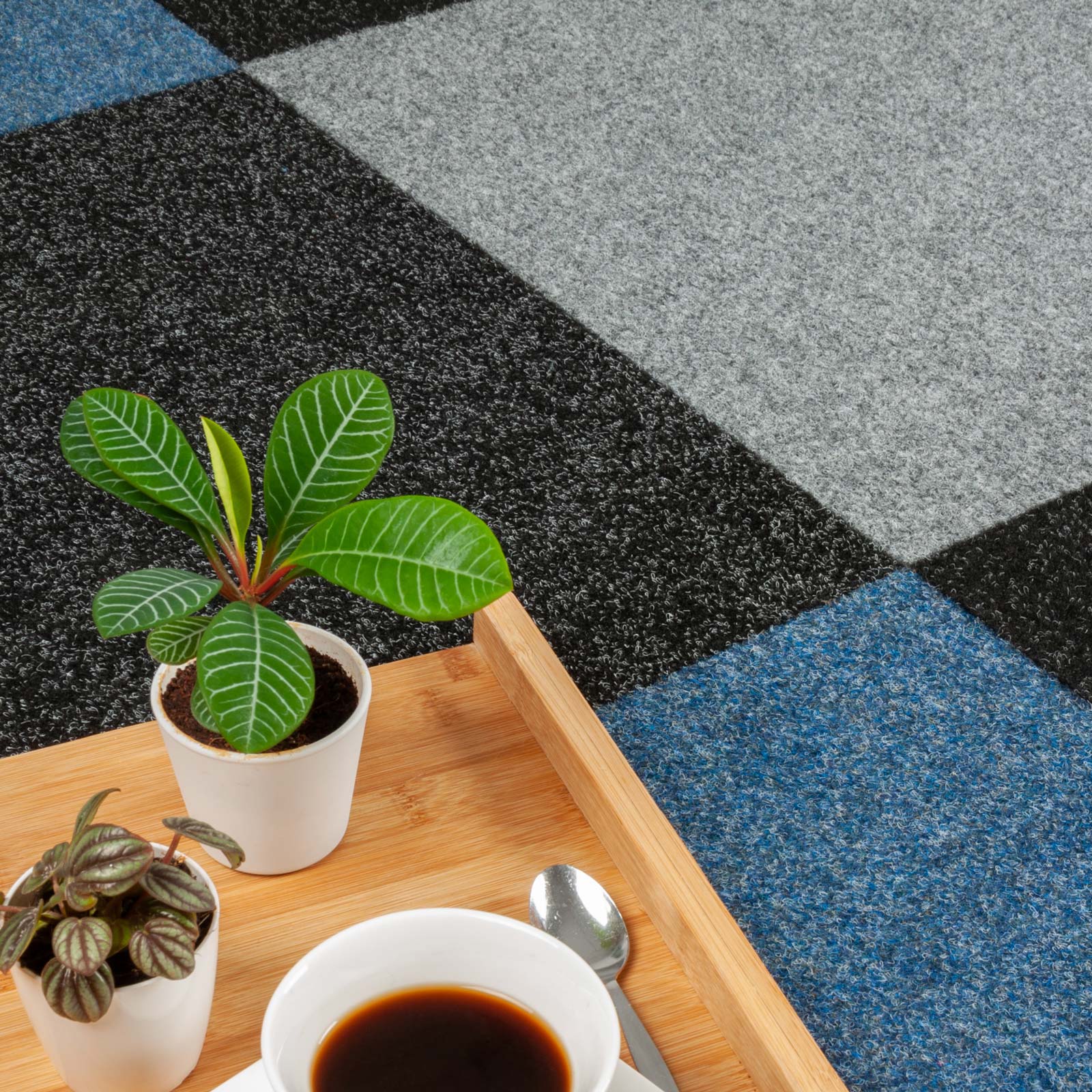 Dalles de moquette professionnelles bleues, Moquette en dalles plombantes pour bureau, Dalle de moquette aiguilletée modulaire sans colle - 5