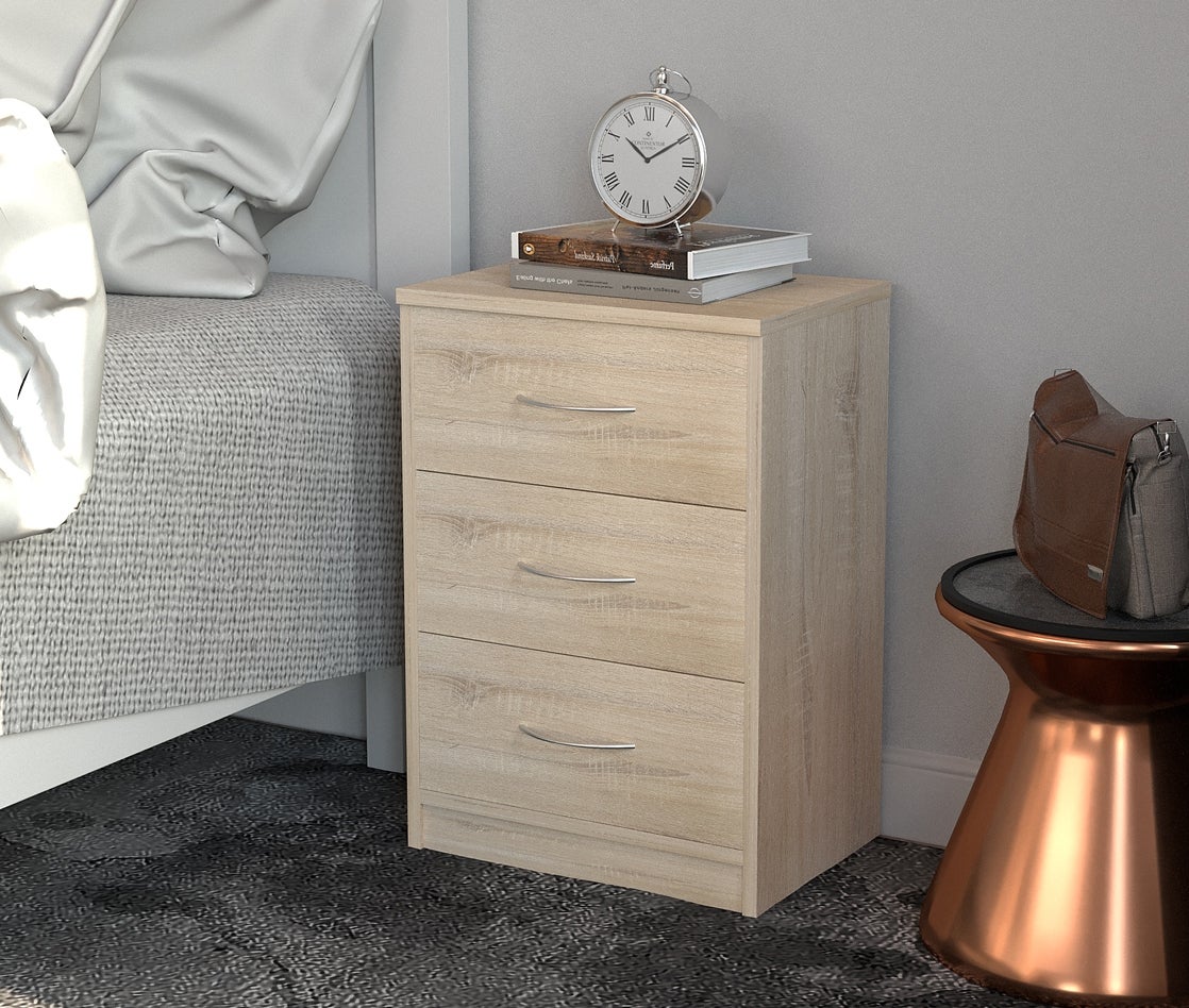 Mesita de noche habitación 3 cajones Roble melamína 57x39x28 cm Dormidán - 3