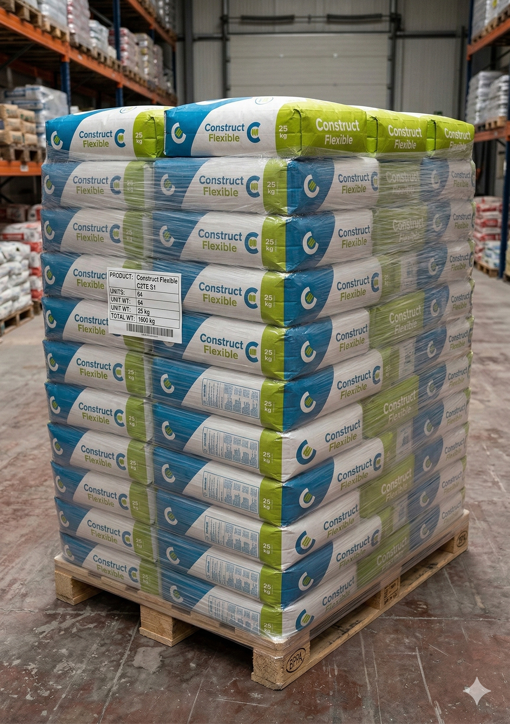 Pallet 64 unidades cemento cola porcelanico flexible c2 te s1 saco 25kg blanca envio gratuito vegara stone