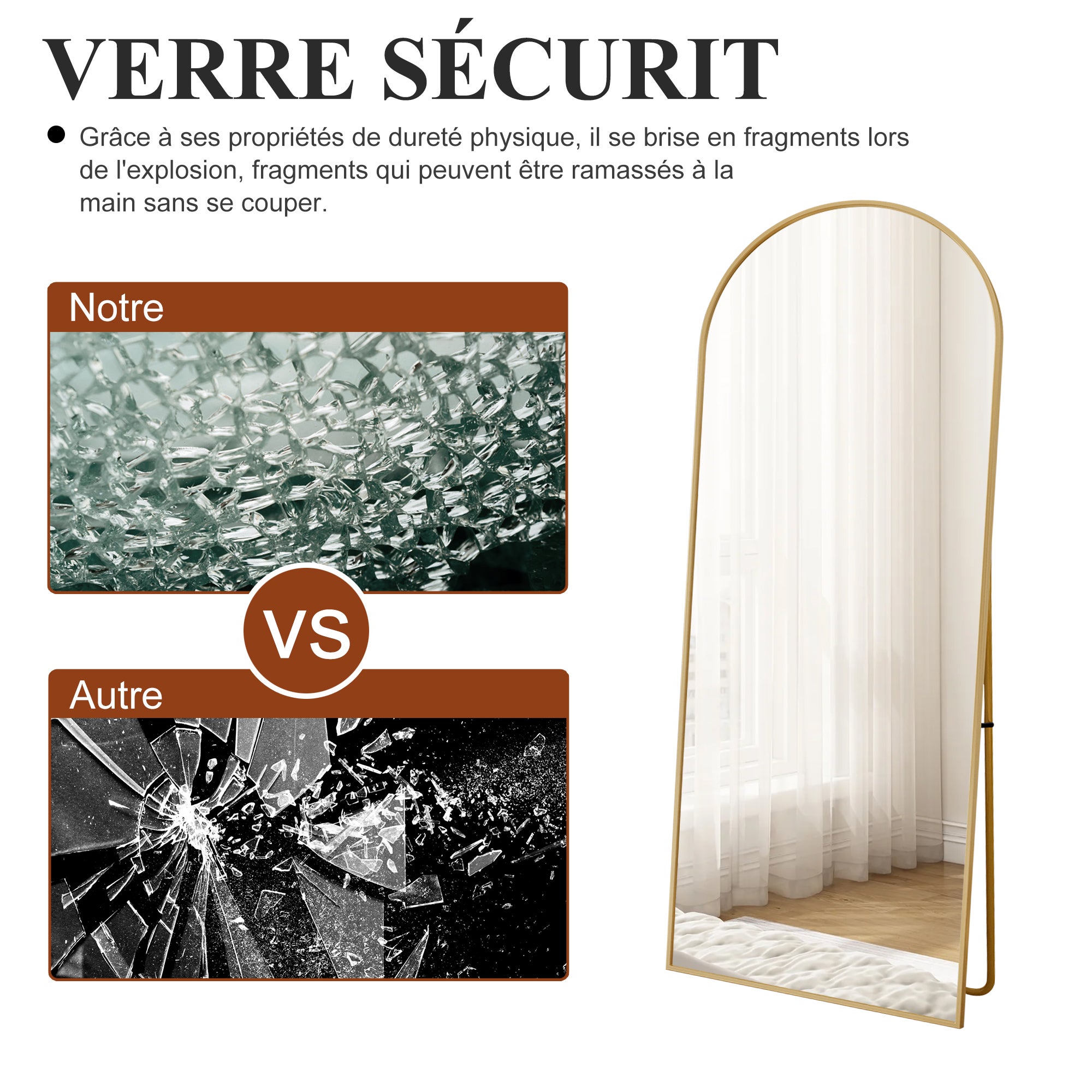 Miroir de maquillage Miroir Arqué aluminium Or Verre trempé - 164×54 cm - 8