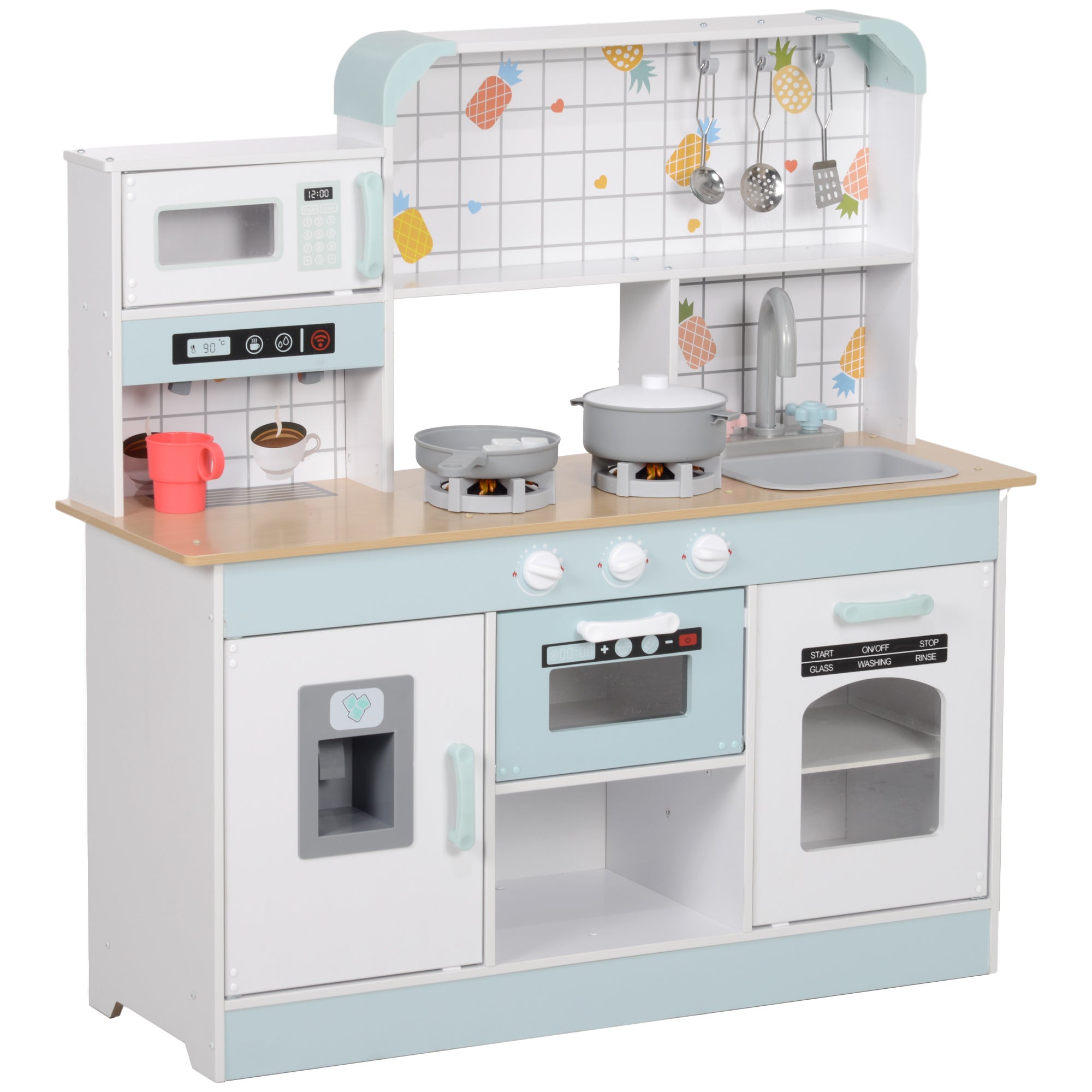 Cuisine Enfant En Bois AIYAPLAY – 17 Accessoires, Lumières, Sons, Tablier Et Toque – Dès 3 Ans