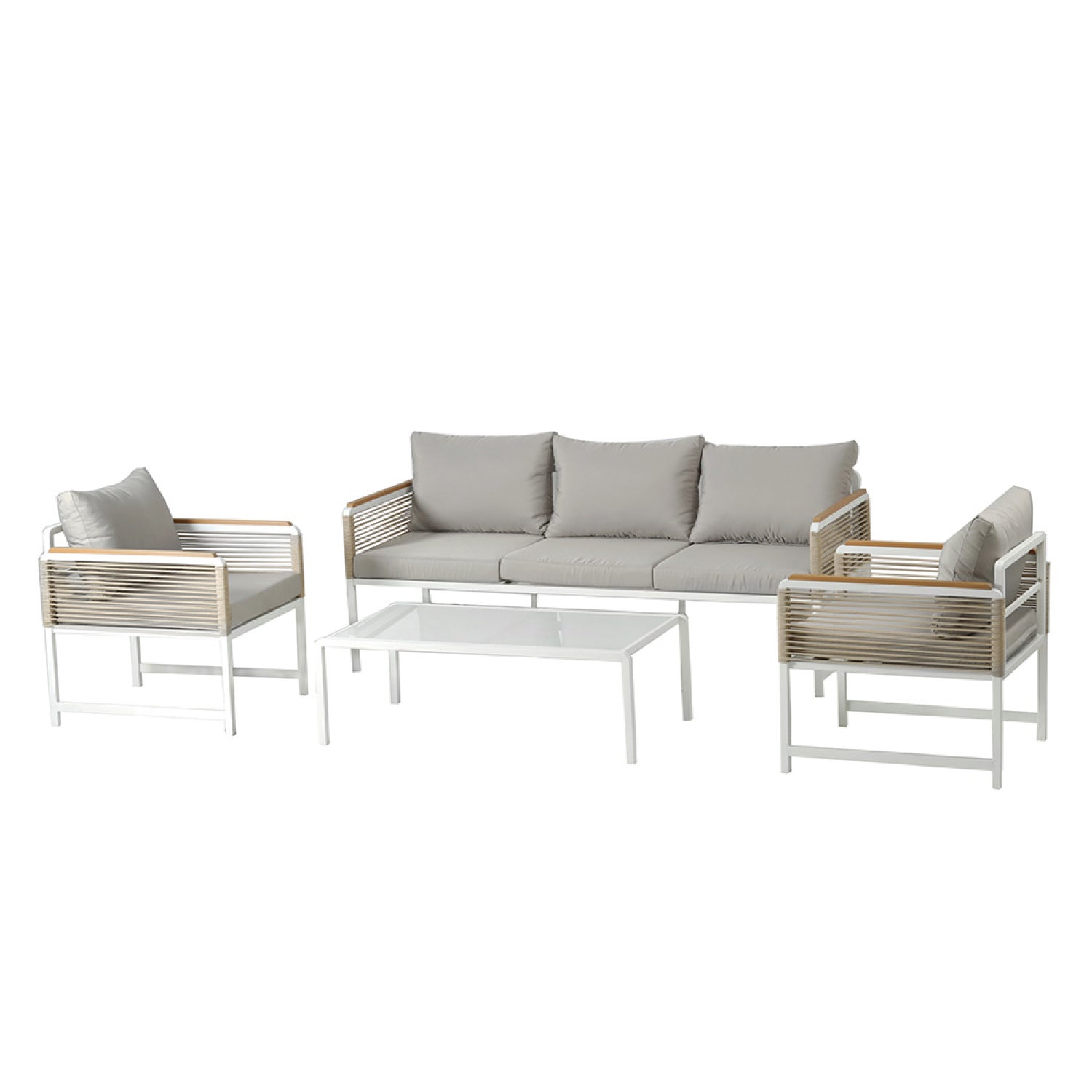 Salon de jardin 5 places avec table basse gris clair SOLOMON - 2