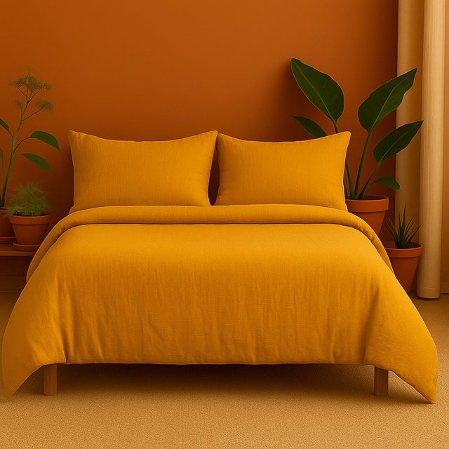 Parure de Lit en Gaze de Coton 240 x 220 cm - jaune