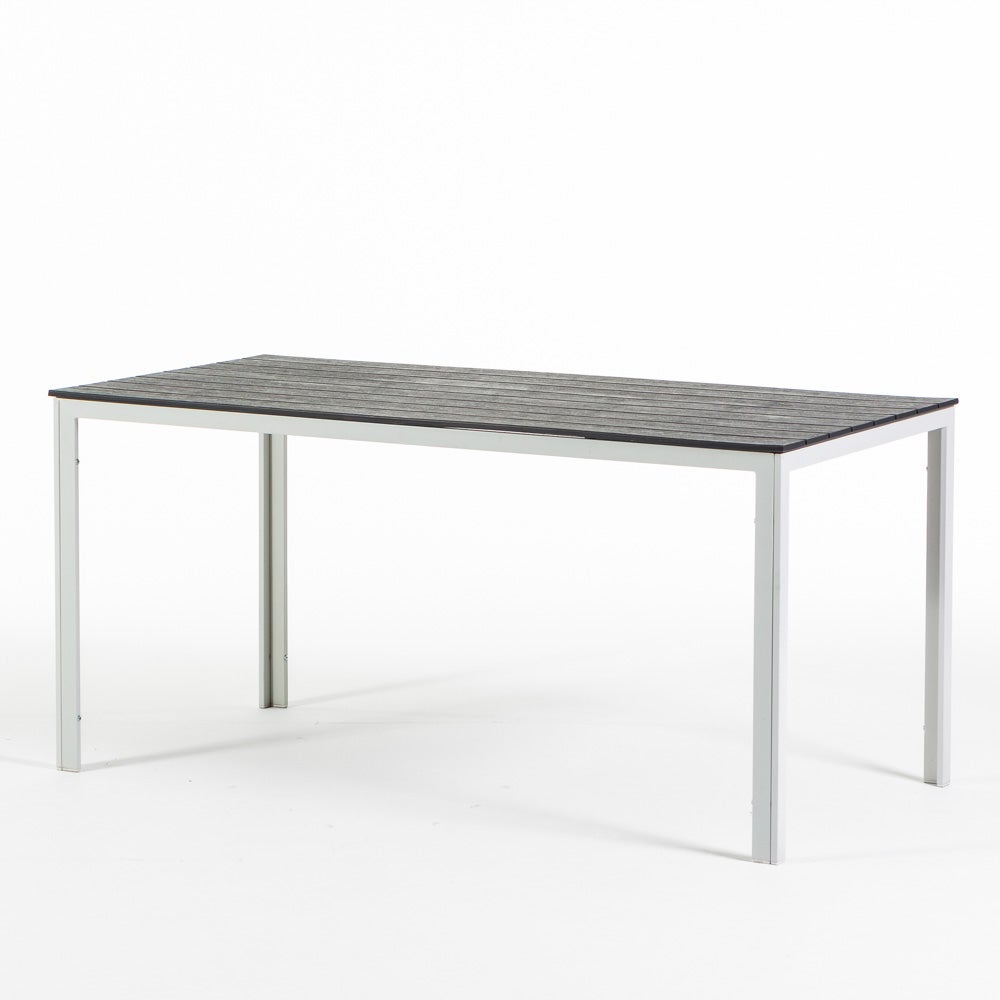 Ensemble de repas de jardin avec table et 6 chaises empilables en acier et plateau en polyéthylène blanc/ardoise - 3