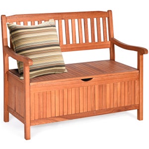 Banc de jardin 2 places 107 x 59 x 90 cm en bois d'eucalyptus avec compartiment de rangement