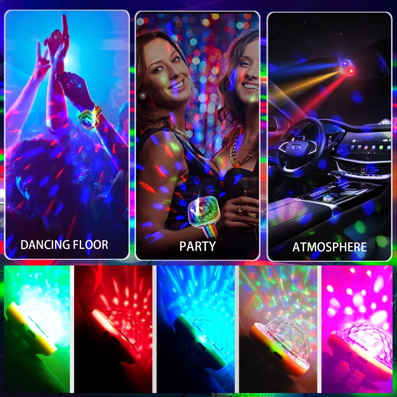 Bracelet Boule Disco LED,Lumière Scénique Portable avec Commande Vocale pour Fêtes,Bars,Clubs,Mariages - Mini Boule Disco pour Enfants - 5