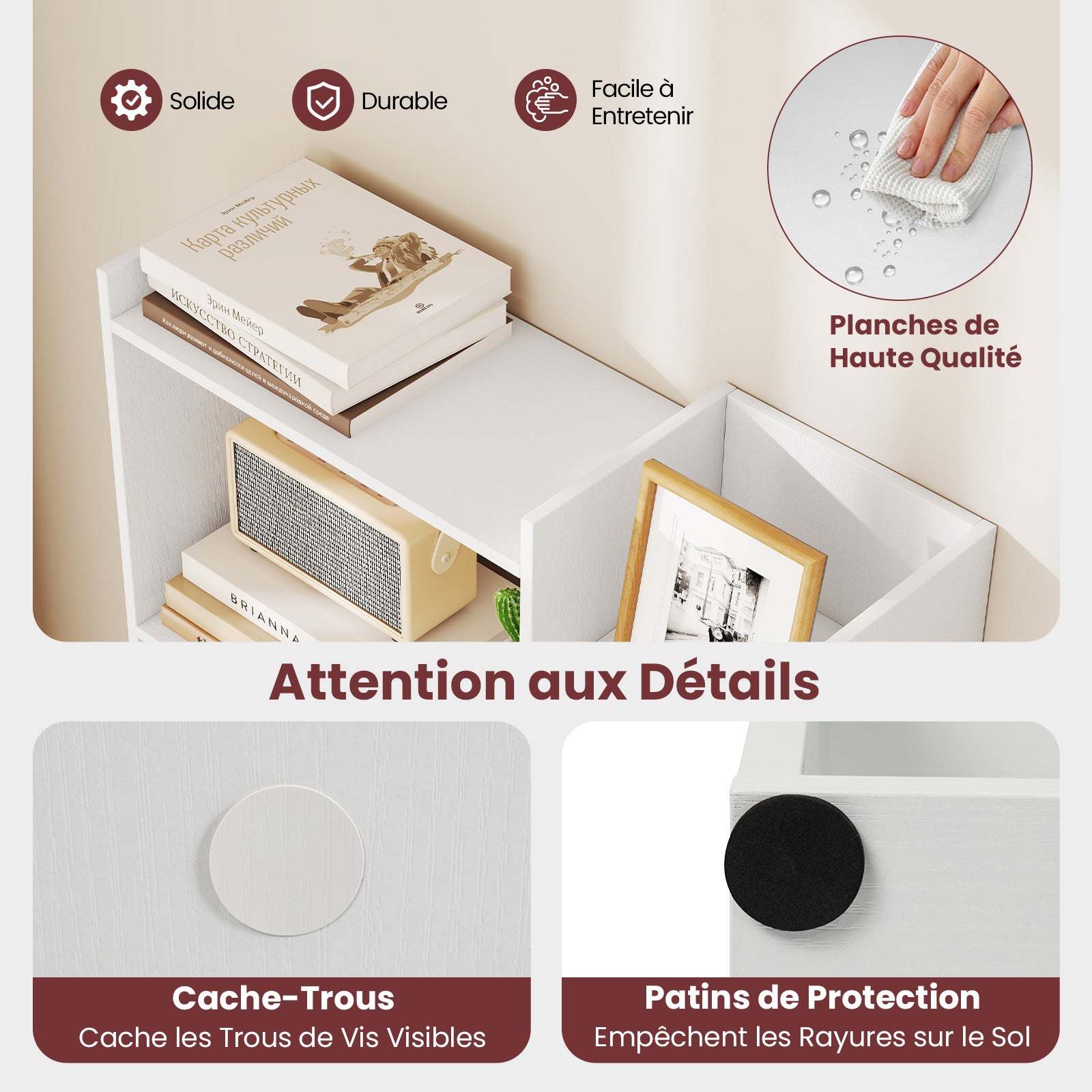 Bibliothèque 6 Niveaux 69 x 22 x 163 cm avec 2 Kits Anti-bascule, 11 Étagères Ouvertes, Patins Pratiques, Style Moderne pour Bureau, Salon, - 3