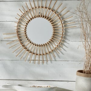 ULIKE Miroir rond en rotin – 50,8 cm – Décoration murale rustique avec cadre en osier fait à la main – Miroir bohème pour chambre d'enfant, salle de bain, chambre à coucher, salon, entrée