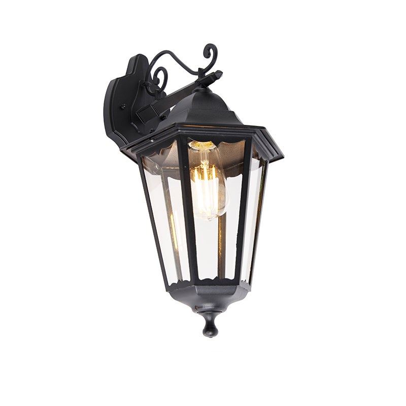 Klasyczna zewnętrzna lampa ścienna czarna IP44 - Havana Down