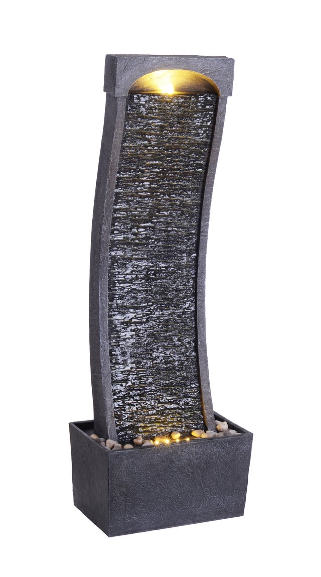 Fontaine de jardin cascade extérieure pompe LED intégrée, Noir TEAMSON HOME