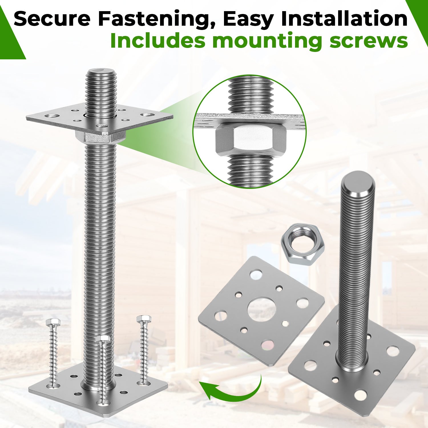 Support de poteau réglable, hauteur ajustable pour projets bois et jardin 30-250 mm Argent 4PCS - 6