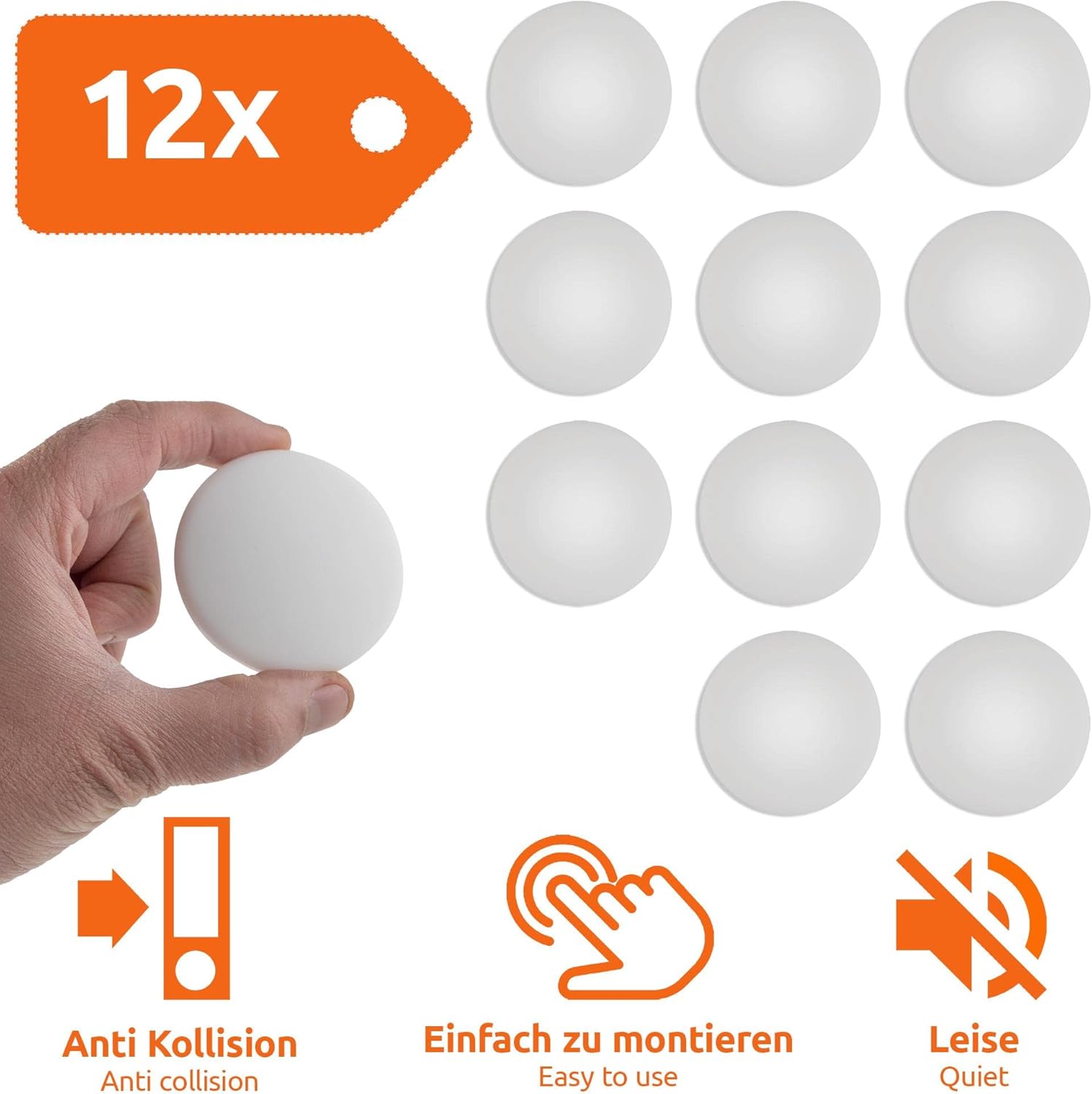 lot de 12 Mur Protecteurs Poignée de porte garde tampon Bouchon Stop Pare-chocs 40mm diamètre du papier peint - amortisseur de choc Blanc - 5