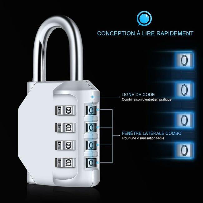 Cadenas à Combinaison 6 Chiffres SPORWAY - Serrure Numérique Étanche IP67 En Métal Pour Gym, Armoire, Maison Et Extérieur