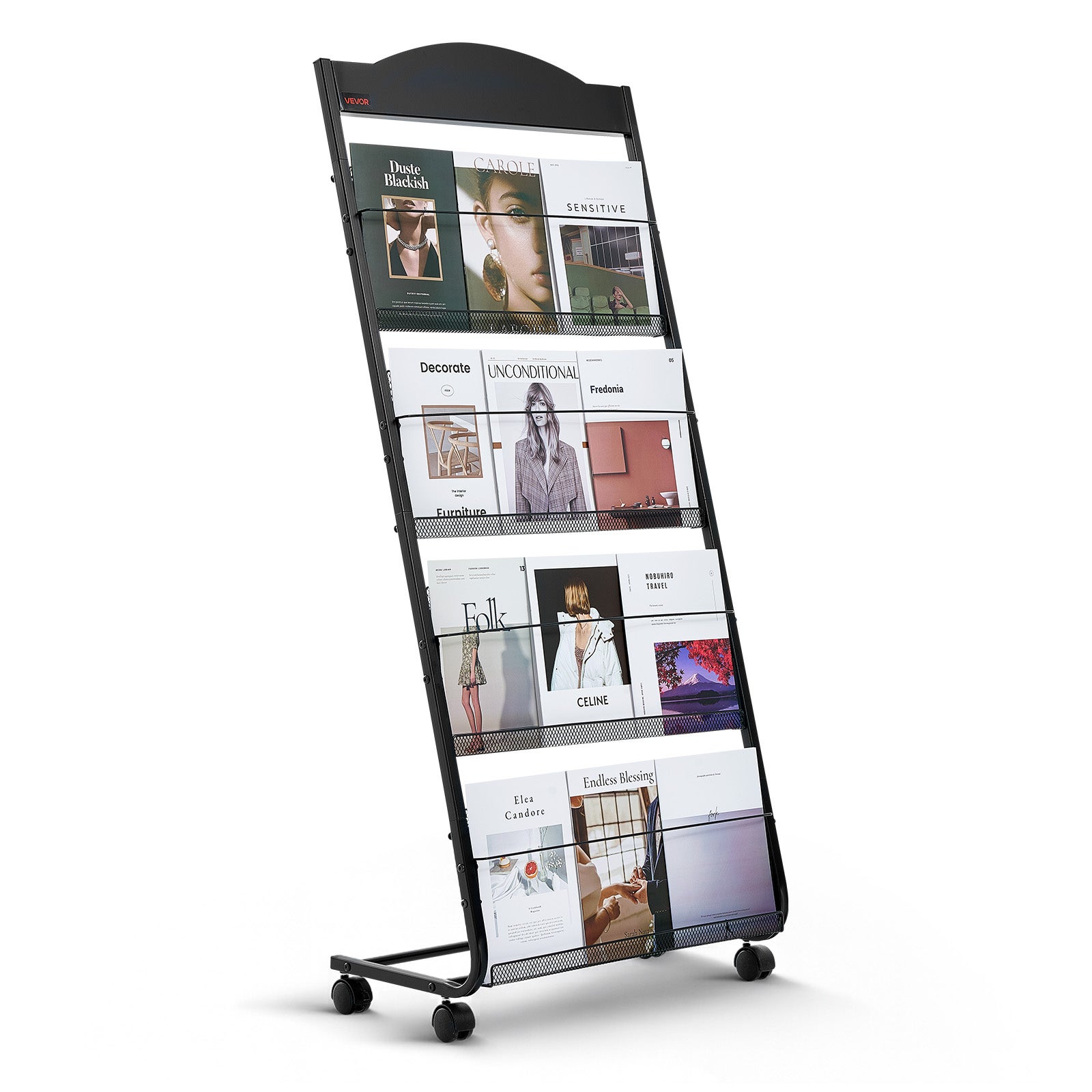Présentoir à Brochures Pliable 4 étages - Format A4, En Fer Noir, Pour Magazines, Prospectus, Bureau, Salle D'attente - 8
