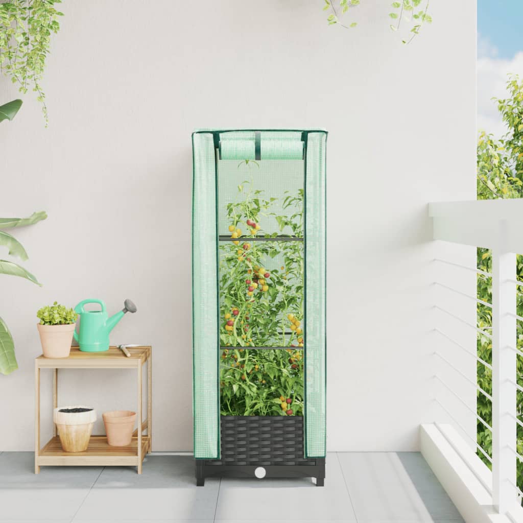 Jardinière surélevée | Pot de Fleurs avec housse aspect rotin 40x40x123 cm CFW89405 - 3