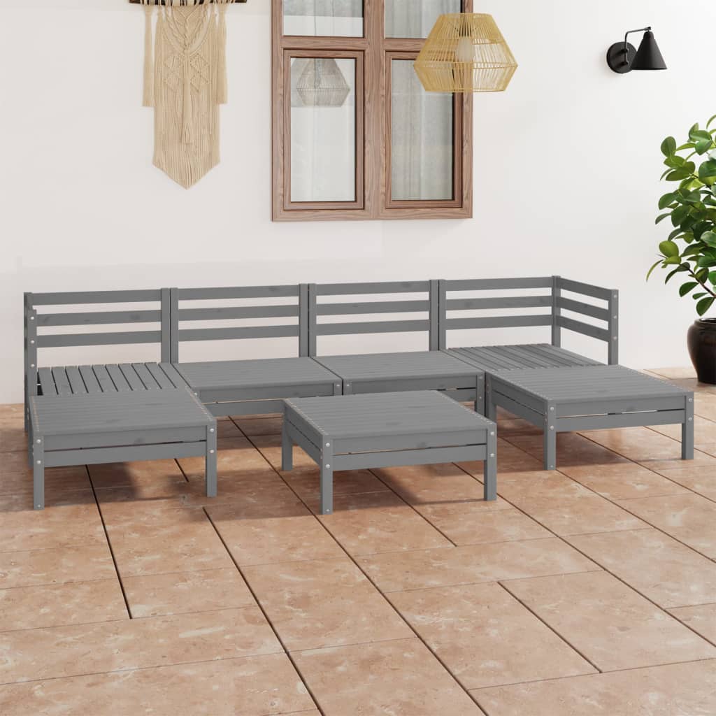 Salon de jardin 7 pcs Gris Bois de pin massif 26 - 2