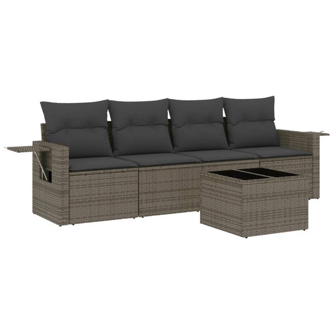 VidaXL Set Divani Da Giardino In Acacia - 5 Pezzi Con Cuscini Crema, Tavolo Incluso