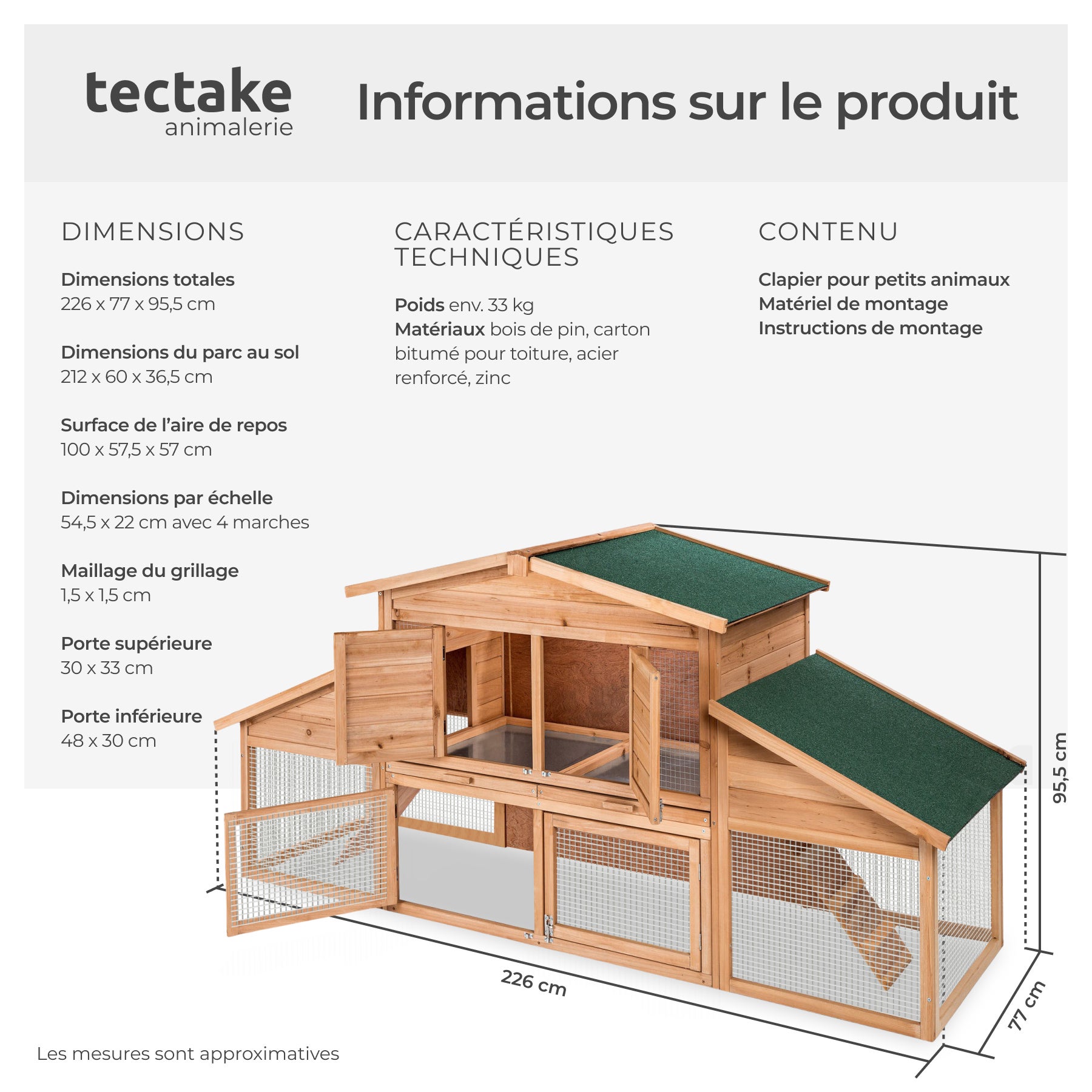 TECTAKE Gaiola para pequenos animais de madeira - 6