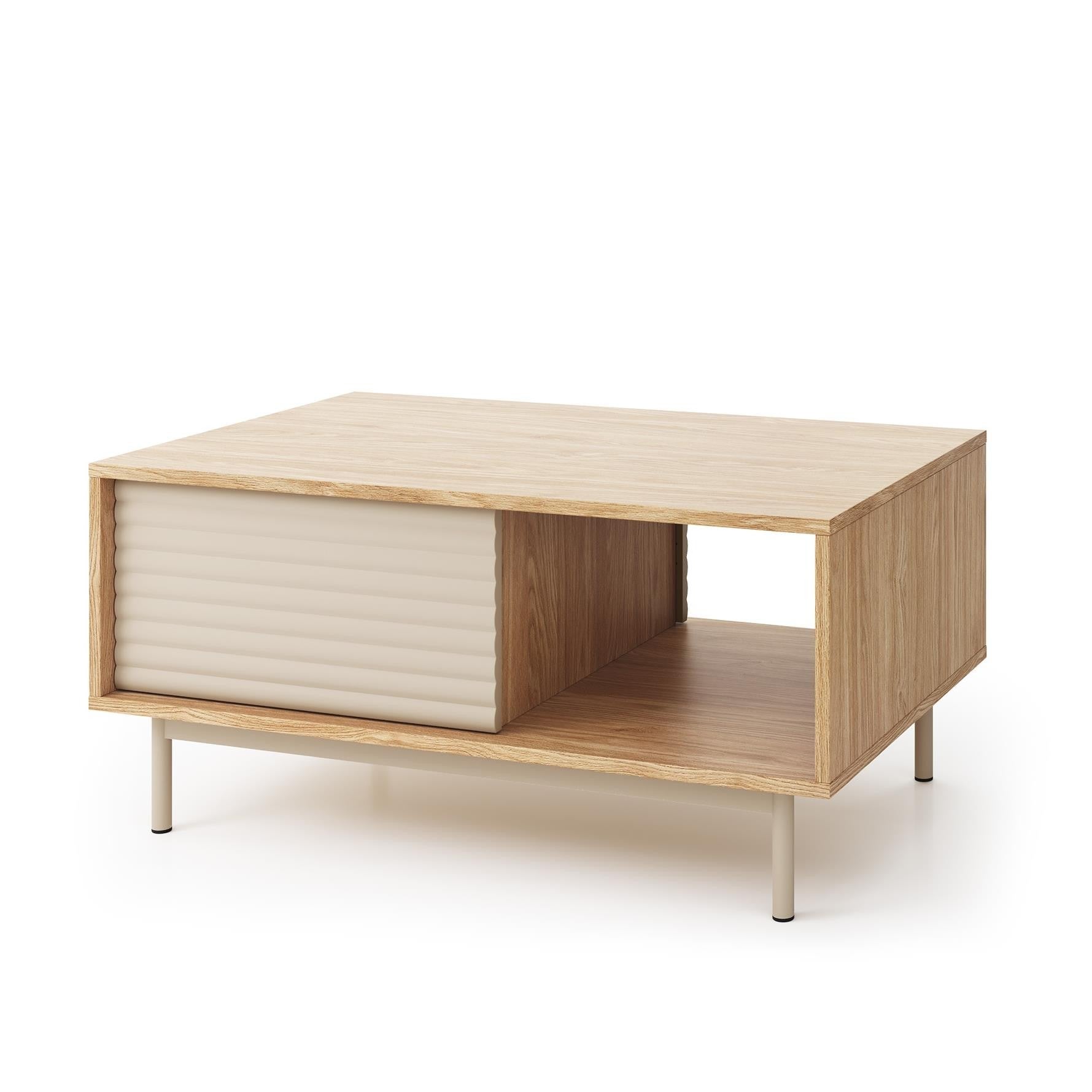 Stylowy Stolik Kawowy LATILO z Szafką w Kolorze Kaszmir i Dąb Olejowany – Funkcjonalność i Elegancja