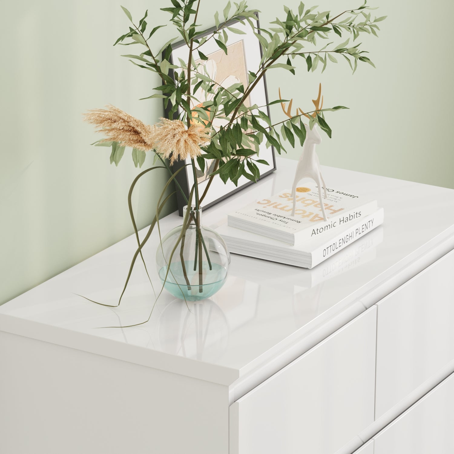 Buffet de Salon avec 2 Portes et 2 Tiroirs, Petit Rangement de Chambre sans Poignée, 80 x 40 x 103, Blanc Brillant - 4