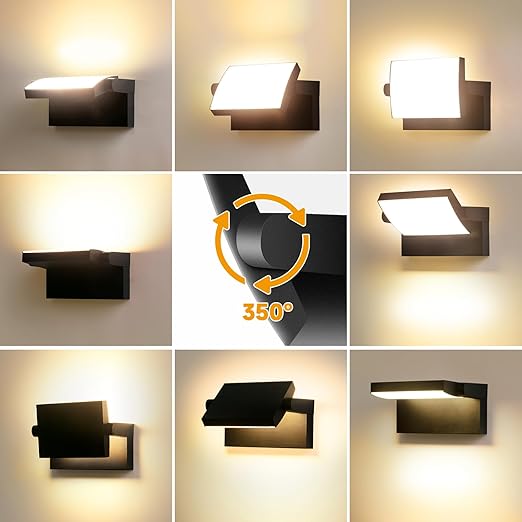 Noir Applique Extérieur LED avec panneau LED pivotant à 350°3000K Blanc Chaud Projecteur Exterieur étanche IP65 - 2