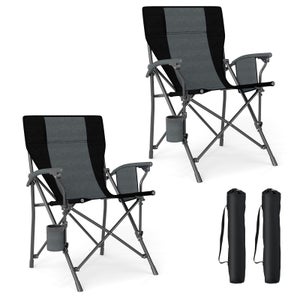 Outsunny Lot De 2 Chaises Camping Pliantes – Tissu Oxford 600D, Structure Acier, Accoudoirs Bois, 54x59x78 Cm, Noir